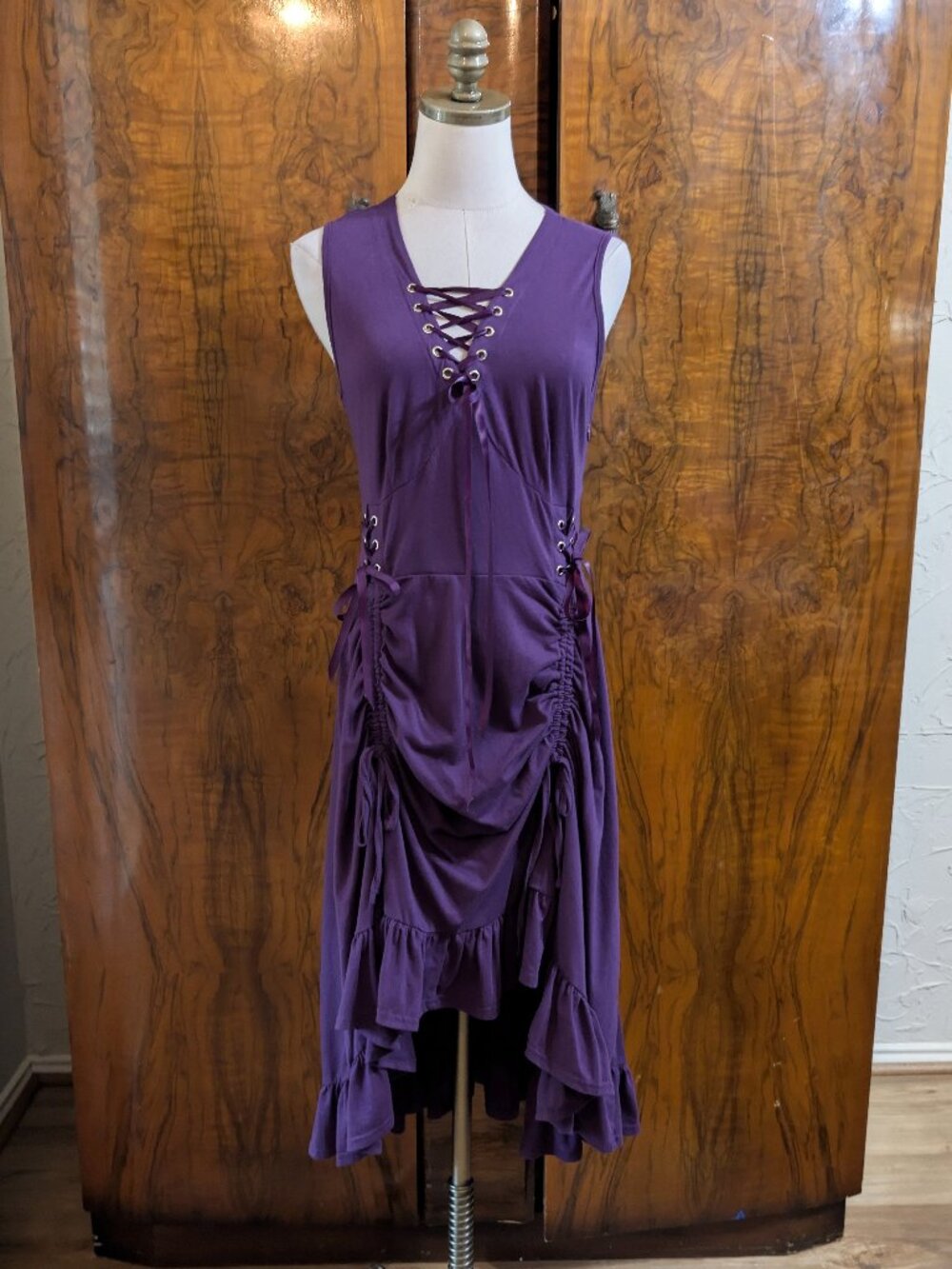 Scarlet Darkness Purple Goth Renaissance Dress M Lace Up Ruched Hi Low Ruffle